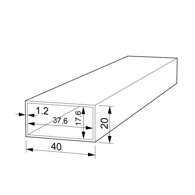 RECTANGLE ALUMINUM PROFILE 40x20 ANODIZED